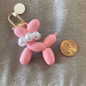 Pink Balloon Dog Keychain with Faux Pearls
